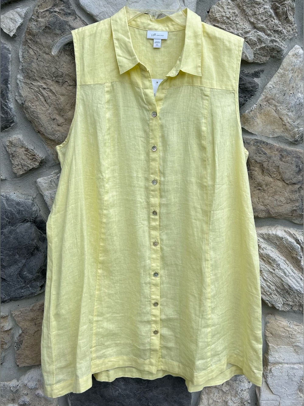NEW J. Jill 100% Linen Button Up Tunic Top Large TALL Butter Yellow Minimalist - Picture 1 of 6
